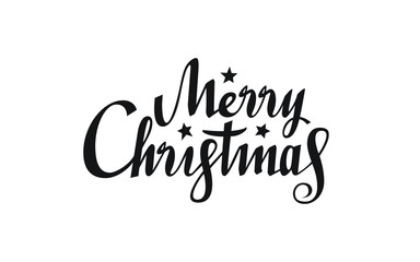 Merry Christmas text of typographic design. Christmas calligraphy. Hand drawn lettering. Creative typography for holiday greeting. Vector illustration.