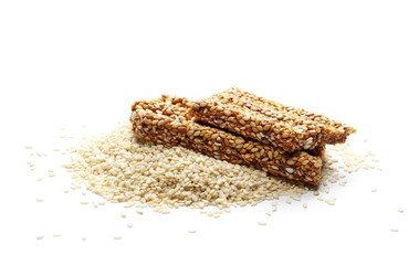 Sesame caramel bar isolated on white background
