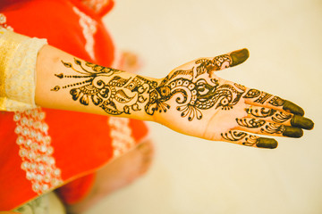 Indian bride's Hand. Mehndi hand of bride.