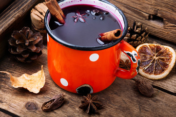 Traditional mulled wine in mug