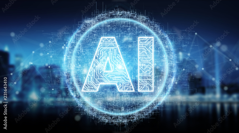 Poster digital artificial intelligence text hologram 3d rendering