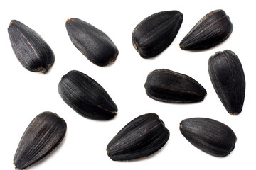 sunflower seeds isolated on white background. top view