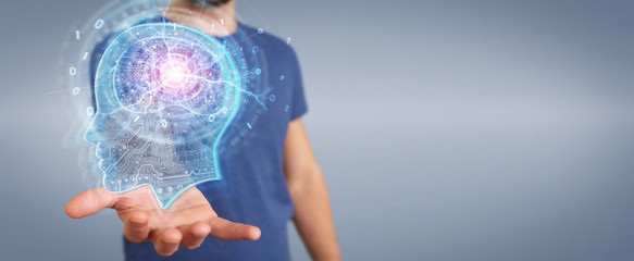 Businessman creating artificial intelligence 3D rendering