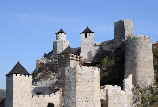 stone walls and towers Golubac fortress landmark Serbia