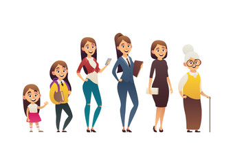 Character of woman in different ages generation people and stages growing up