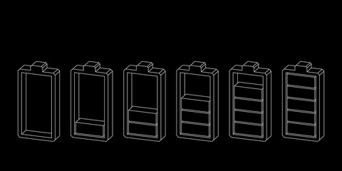 Battery icon. Charge level indicators. Vector outline illustration.