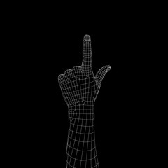 Hand gesture. Fingers showing number one. Vector wireframe illustration.