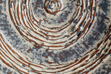 Part of old ceramic plate close-up.