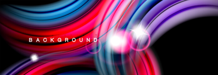 Mixing color waves on black, liquid flowing shapes