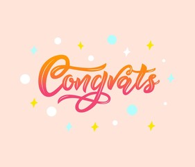 Congrats modern calligraphy hand lettering colorful on pink background. Isolated