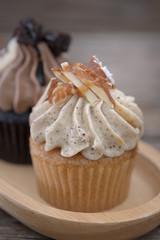 Tasty cupcakes Homemade  muffin  with cream buttercream for birthday, valentine, and christmas holliday