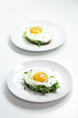 Open-Faced Sandwiches with Ricotta, Arugula, and Fried Egg