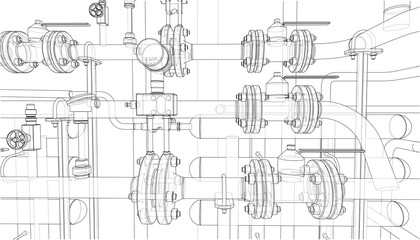 Sketch of industrial equipment. Vector - obrazy, fototapety, plakaty