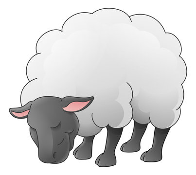 A sheep animal cute cartoon character black and white coloring illustration