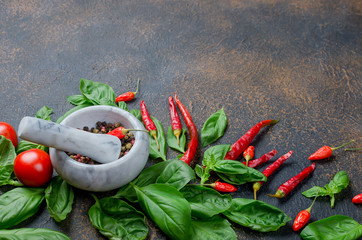 tomatoes, chilli, basil and peper spice