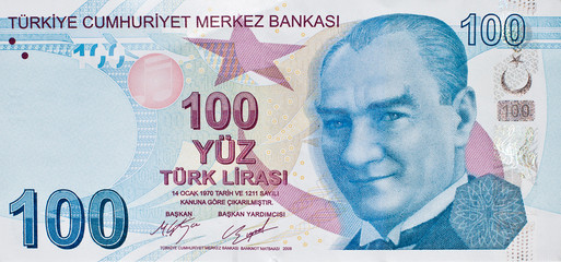 Turkish 100 lira banknote - obrazy, fototapety, plakaty