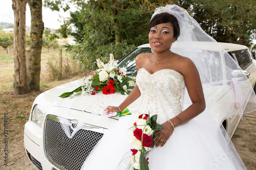 Pretty Young African American Black Bride Posing With White