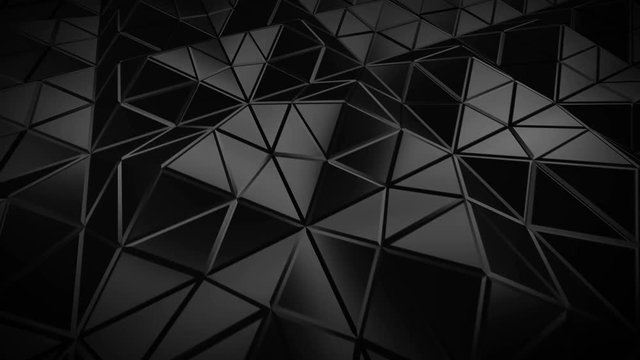 Low poly black construction with sharp edges. Abstract modern 3D render. Seamless loop animation 4k UHD 3840x2160
