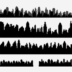 Obraz premium Vector set of black different horizontal cityscape