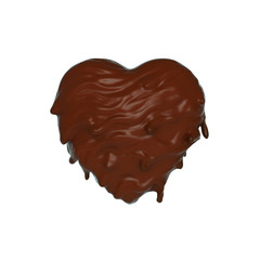 Liquid brown chocolate cream splash in the form of heart, isolated on white background, 3d illustration concept for valentine day or love.
