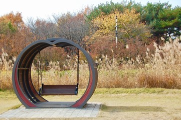 Hollywood Swing in heart shape in the botanical garden in Daejeon, South Korea