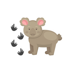 Obraz na płótnie Canvas Adorable koala bear and his footprints. Wild animal. Zoo theme. Flat vector element for kids print or sticker