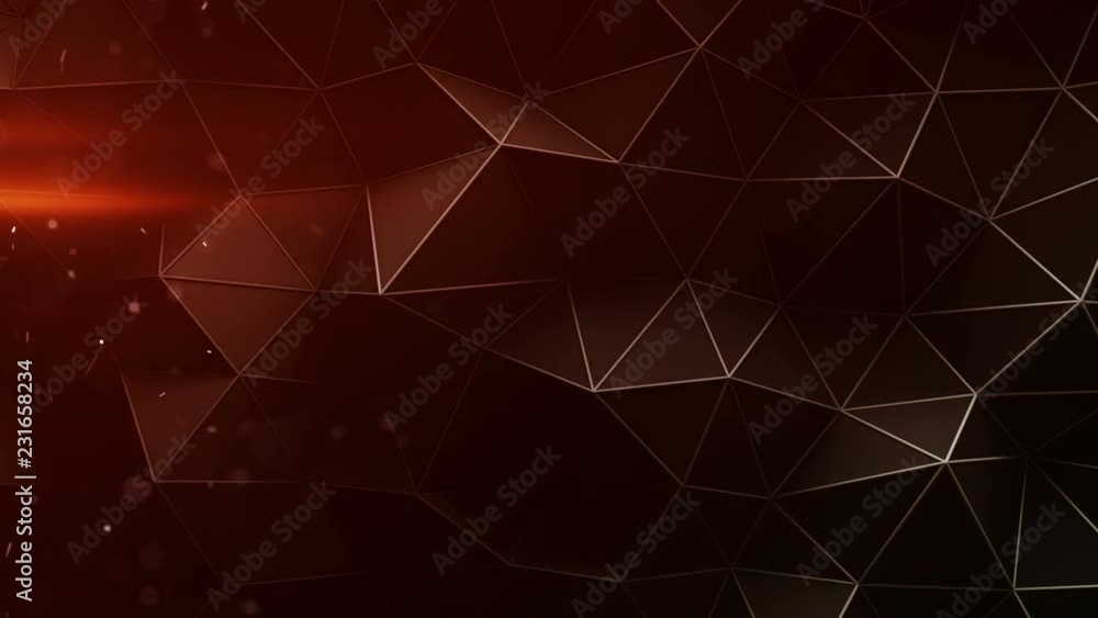 Poster polygonal red construction and light flares. abstract 3d render of low poly surface. seamless loop s