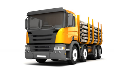 Naklejka premium Front side view of timber truck isolated on white background. Left side view. Perspective. 3d illustration.