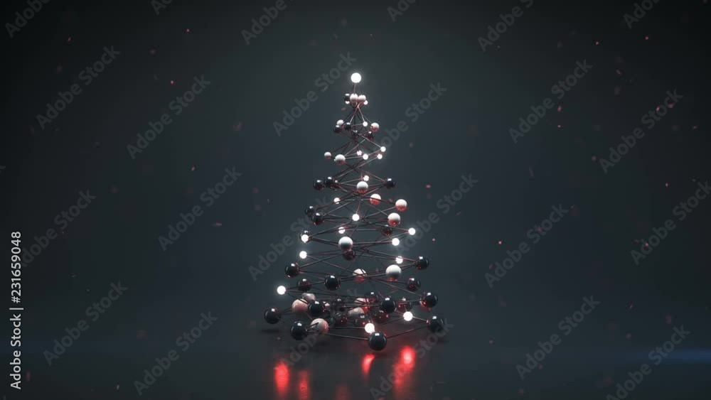 Poster christmas tree in futuristic technology style. 3d render loopable animation