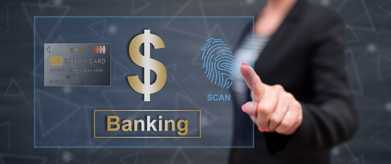 Woman touching a banking security concept