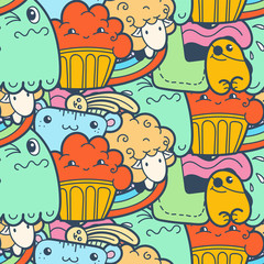 7291860 Funny doodle monsters seamless pattern for prints, designs and coloring books