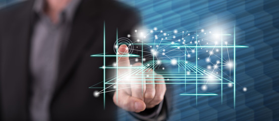 Man touching a virtual technology concept