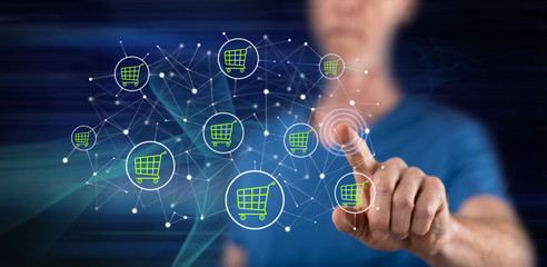 Man touching an e-commerce concept