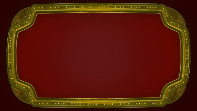 Golden Illuminated billboard with shining light bulbs. Seamless loop 3D render animation
