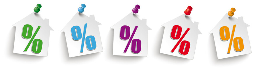 White Paper House Stickers Colored Pins White Header