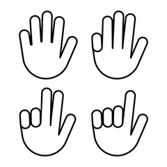 Hand icons with finger count. Hand gesture symbols, counting by bending fingers. Vector clip art illustration.
