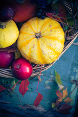 Autumnal background fruits seasonal crops