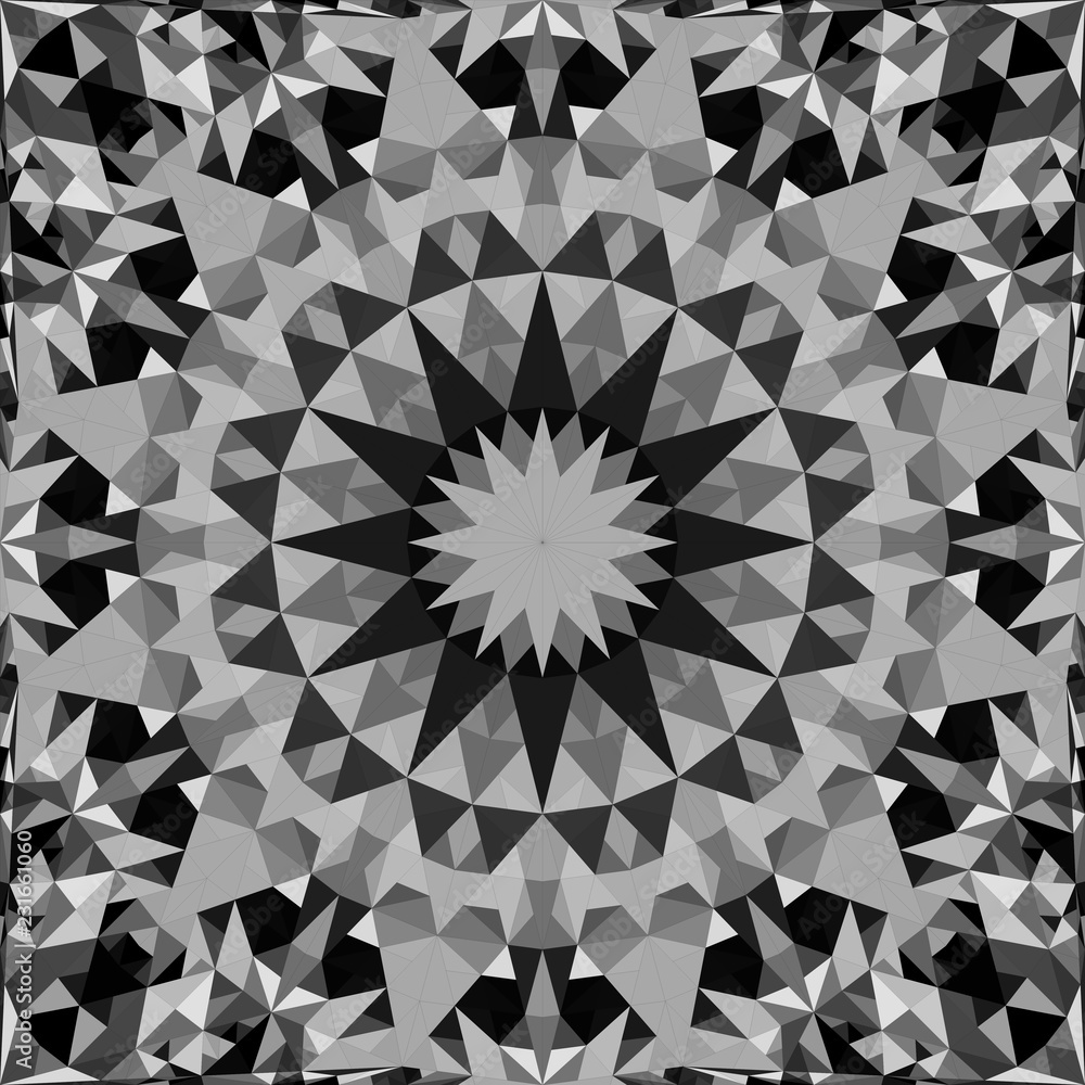 Poster grey seamless kaleidoscope pattern background design - abstract symmetrical vector mandala wallpaper