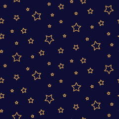 Starry night seamless pattern background blue and gold shapes in retro style. Classic vintage style.