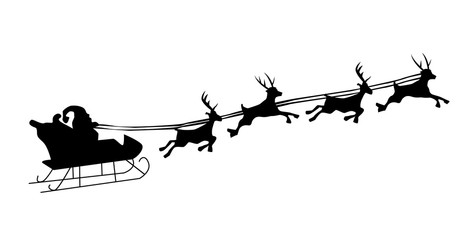 Fototapeta na wymiar Silhouette Illustration of Flying Santa and Christmas Reindeer