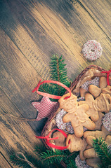 Christmas table basket gingerbreads sweets sprigs spruce place text