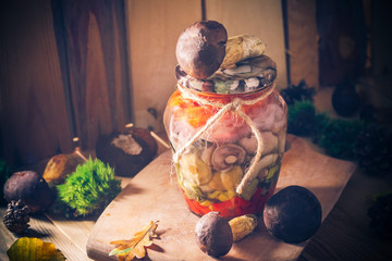 Gifts autumn Mushrooms marinated vegetables jar