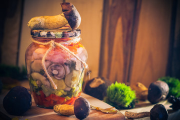 Gifts autumn Mushrooms marinated vegetables jar