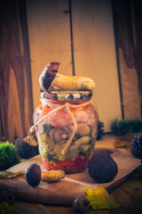 Gifts autumn Mushrooms marinated vegetables jar