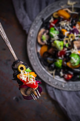 Pasta vegetables rustic table