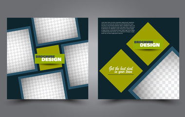 Square flyer template. Simple brochure design. Poster for business, education, advertisement, banner, ad banner. Blue and green color. Vector illustration.
