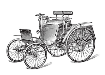 Old car (automobile) / vintage illustration from Meyers Konversations-Lexikon 1897