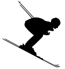 Black Skier Flat Icon on White Background