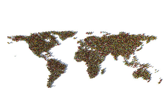 World map with different people