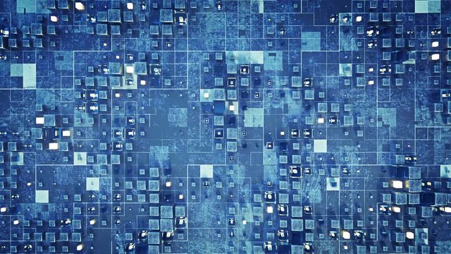 Futuristic sci-fi wall with blue cubes. Abstract science fiction background. Seamless loop 3D render animation 4k UHD 3840x2160
